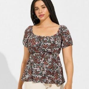 Torrid Babydoll Rayon Slub With Side Cutouts Top